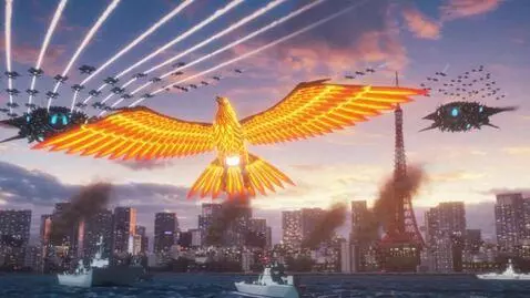 AI Video from prompt: phoenix anime 3d ocean military vs aliens backgr