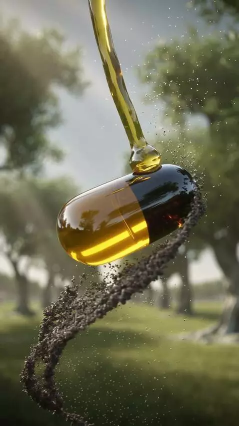 AI Video from prompt: Golden extra virgin olive oil flowing gracefully