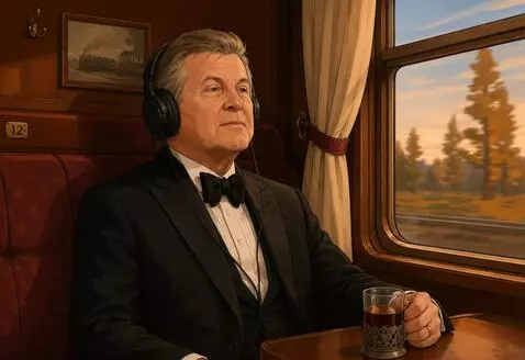 AI Video from prompt: A character listens to music with a surprised lo