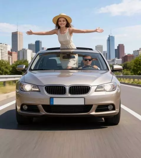AI Video from prompt: the car speeds along the highway. the girl sprea