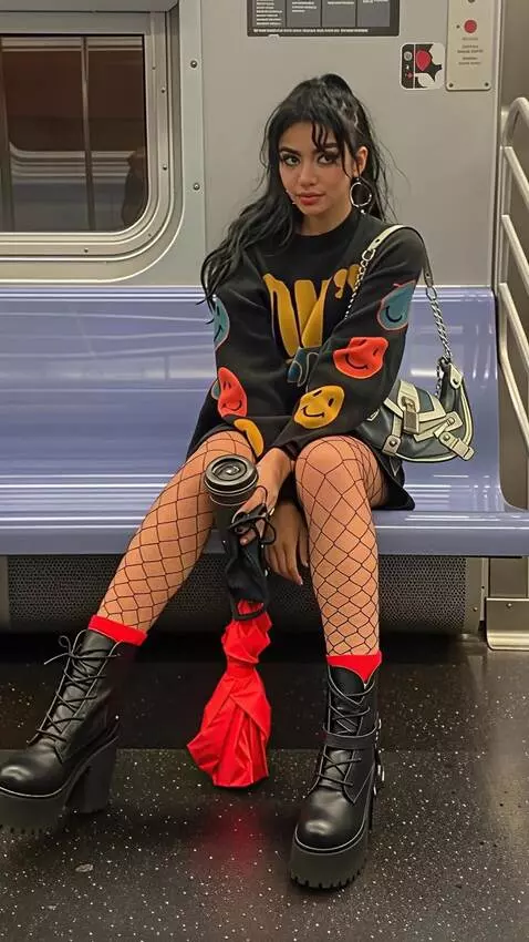 AI Video from prompt: A girl is riding in a subway car, swaying to and