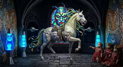 AI Video from prompt: The faces on the horse look at the dolls. the do