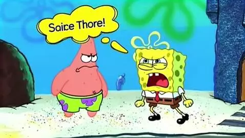 AI Video from prompt: Spongebob talks and mad to patrick to making mes