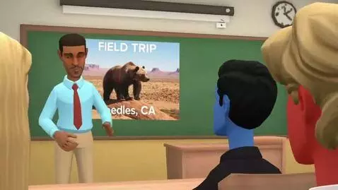 AI Video from prompt: Plotagon animation. Mr. Henry talks to class to 