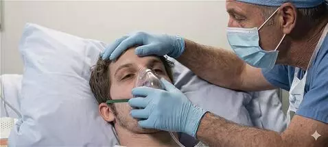 AI Video from prompt: The patient takes long slow deep breaths into th