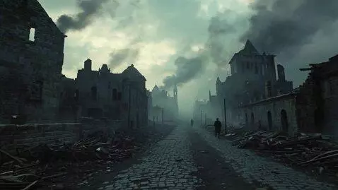 AI Video from prompt: Slow cinematic drone flight through ruined medie