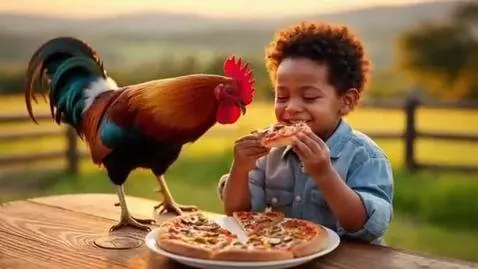 AI Video from prompt: A young boy sitting at a wooden table outdoors, 