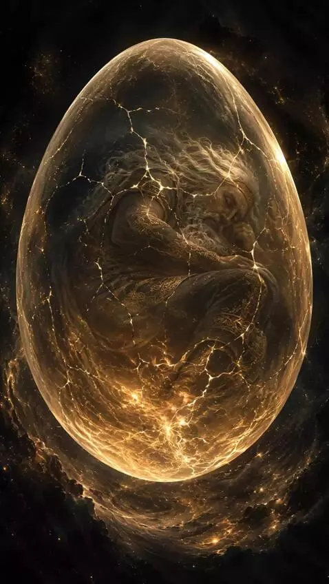 AI Video from prompt: Rod sleeping within a colossal Cosmic Egg floati