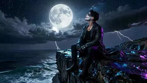 AI Video from prompt: Have him just staring at the moon, the whole pic