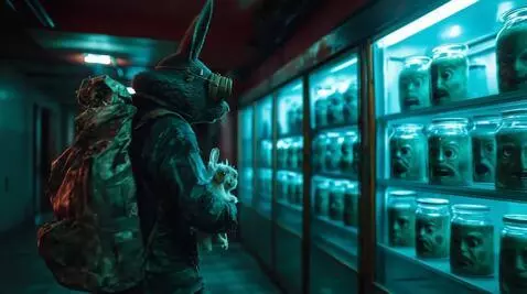 AI Video from prompt: the creature carrying screaming plushies, walks 