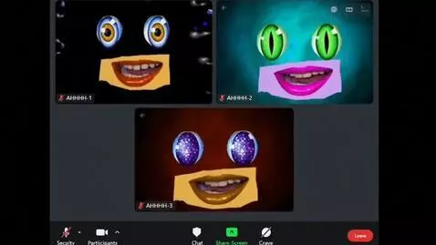 AI Video from prompt: zoom calling 3 headless ahhhhh on separate camer