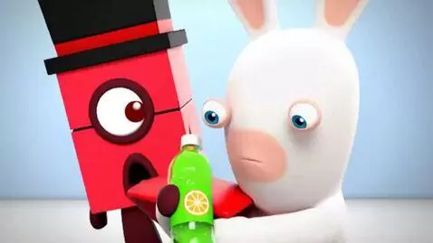 AI Video from prompt: Numberblocks drinks a bottle, but rabbid taking 