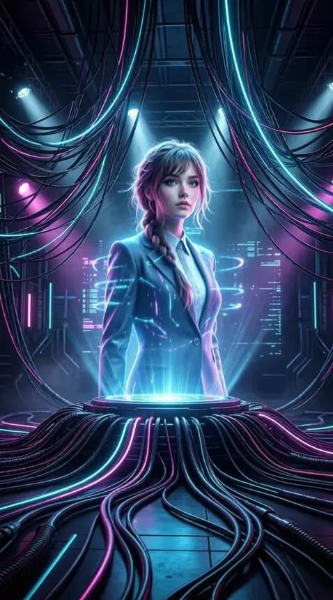 AI Video from prompt: The holographic image of a woman transforms into