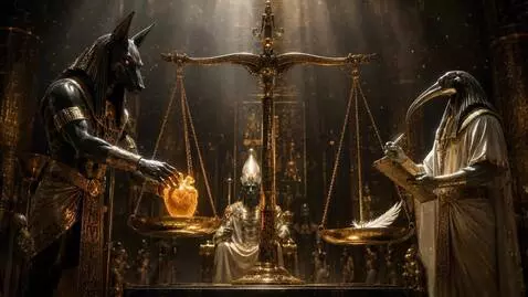 AI Video from prompt: The Weighing of the Heart  The climax scene, nin