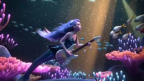 AI Video from prompt: Pixar-style cinematic underwater scene. Ariel tr