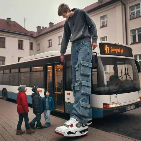 AI Video from prompt: Tallest boy slowly walking with little people on