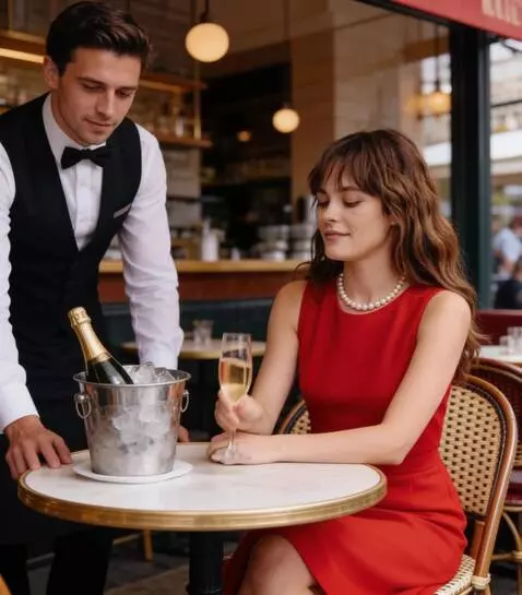 AI Video from prompt: the girl takes a glass and drinks a sip. the wai
