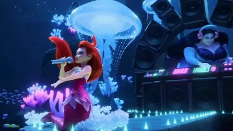 AI Video from prompt: Pixar-style rock concert underwater. Ariel sings