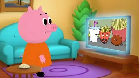 AI Video from prompt: peppa pig's watching Aqua teen hunger force