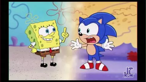 AI Video from prompt: spongebob flips off on Sonic sonic says " That's