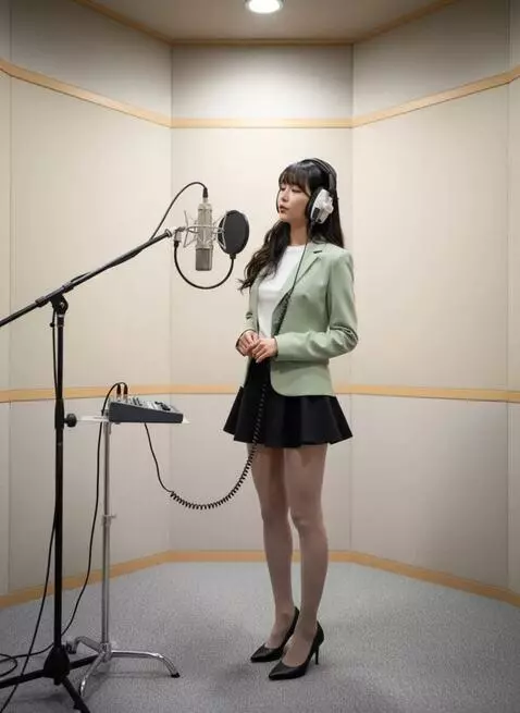 AI Video from prompt: A young woman stops singing, connection because 