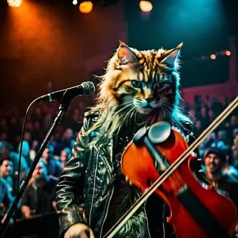 AI Video from prompt: the cat plays rock music on the violin. soviet d