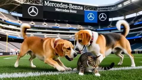 AI Video from prompt: dogs are playing with cats in a Mercedes Benz st