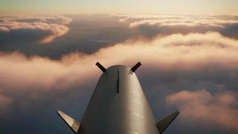 AI Video from prompt: Ballistic missile through the clouds, view from 