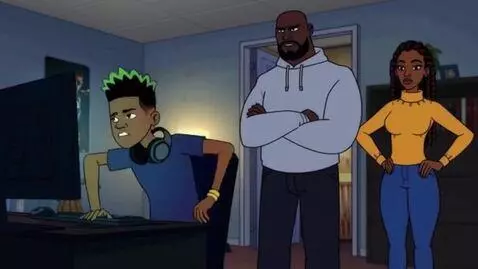 AI Video from prompt: A 21 year old black man with headphones joins hi