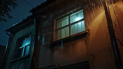 AI Video from prompt: Night scene, a single window in a dark building 