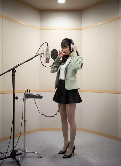 AI Video from prompt: A young woman stops singing, connection because 