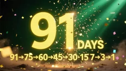 AI Video from prompt: A dramatic countdown from 91 days to 0 days. The