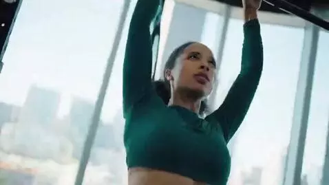 AI Video from prompt: a fitness TikTok star. a series of clips showing