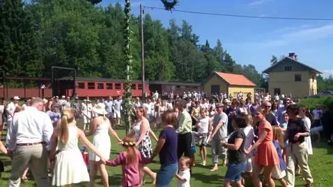 AI Video from prompt: låt människor dansa runt midsommar stången och h