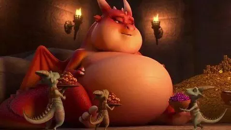 AI Video from prompt: A young chubby female dragon being spoiled and f