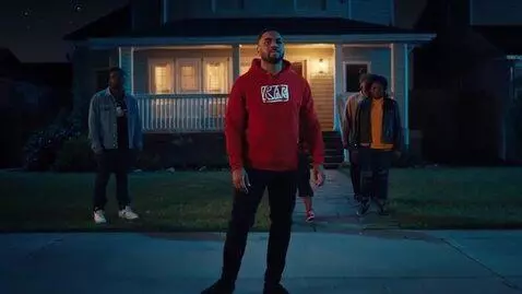 AI Video from prompt: Man joins his goons while he gets his parents gr