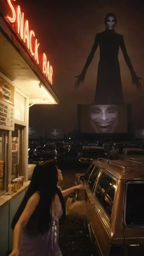 AI Video from prompt: the camera stays still  as the woman mysteriousl