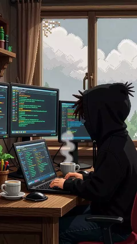 AI Video from prompt: A cozy pixel-art / retro game style scene of a d