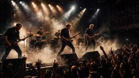 AI Video from prompt: A cinematic scene of a protest rock band perform