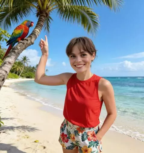 AI Video from prompt: the girl is pointing at the parrot. and the parr
