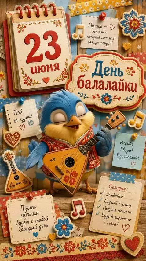 AI Video from prompt: The Bird dances, sings ,and plays the balalaika