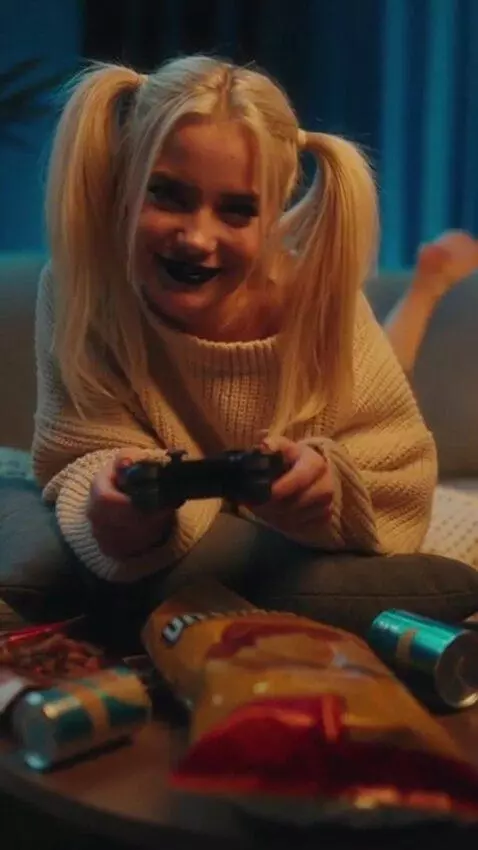 AI Video from prompt: a blonde girl with cute pigtails, a long beige s
