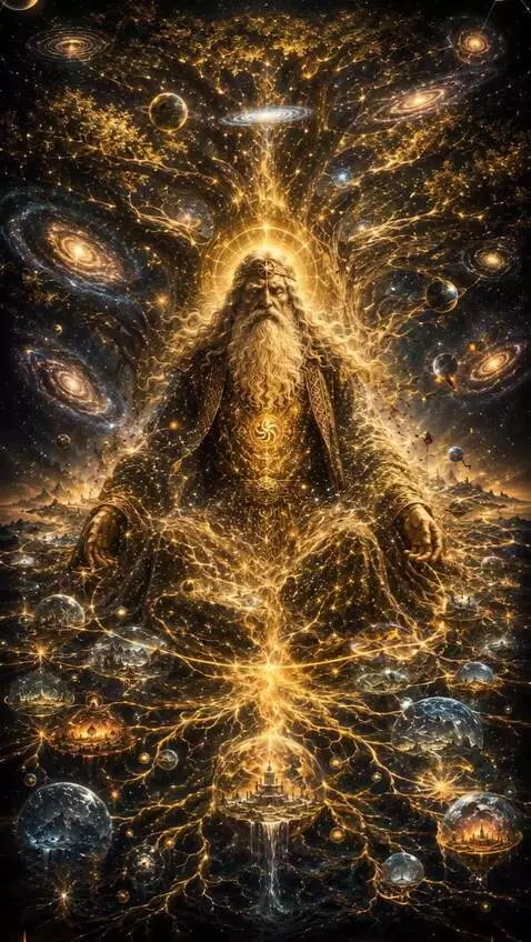 AI Video from prompt: Rod sits in cosmic stillness while streams of en
