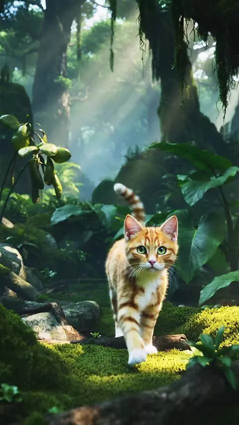 AI Video from prompt: cat walk into the jungle
