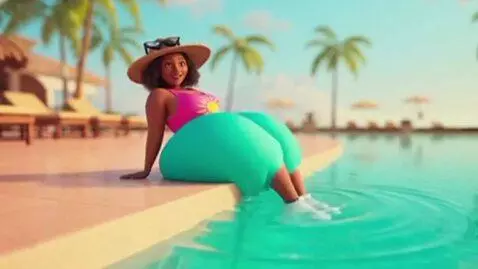 AI Video from prompt: a series of clips of a woman at a resort. in eac