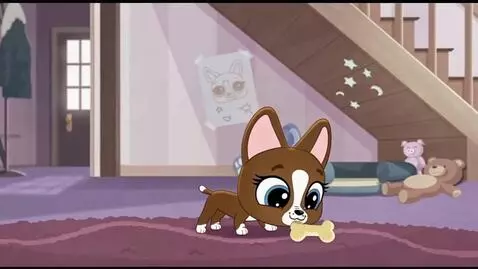 AI Video from prompt: The dog picks up the ball, scratches it, and yel