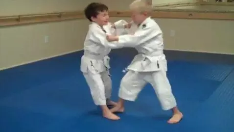AI Video from prompt: Two boys at six years,wearing judo jackets,white