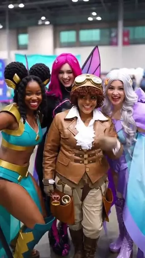 AI Video from prompt: a group of women in cosplay at a convention. the
