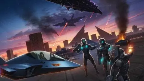 AI Video from prompt: phoenix american anime 3d military vs aliens mov