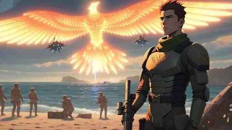 AI Video from prompt: phoenix american anime 3d ocean military vs alie